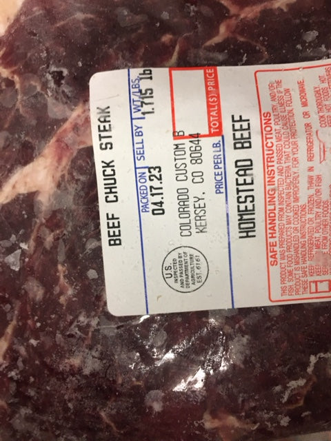 Package: Beef Chuck Steak -- $13 per lb.